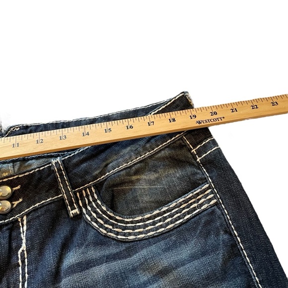 Vigoss Women's Blue Jeans-Size 18/33 White Stitching-Chelsea Slim Boot-Bling - Picture 9 of 16